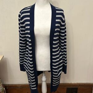 Lands End navy white striped cotton open cardigan Size S EUC